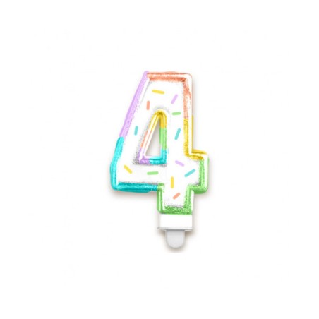 BOUGIE CHIFFRE 4 MULTICOLORE PASTEL 8 CM