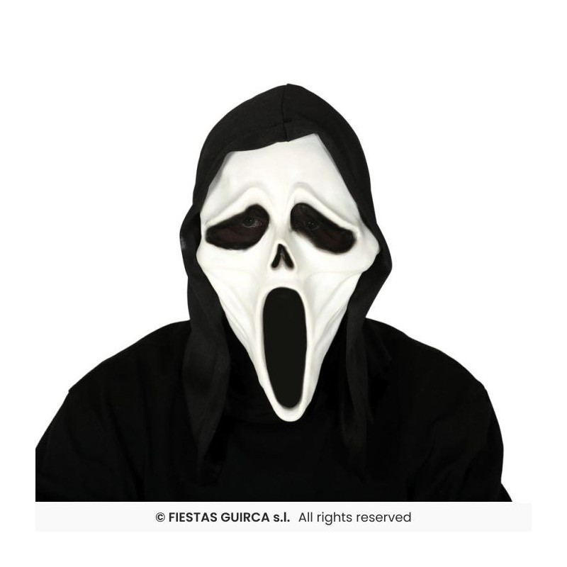 MASQUE SCREAM HALLOWEEN ASSASSIN BLANC AVEC CAPUCHE NOIRE