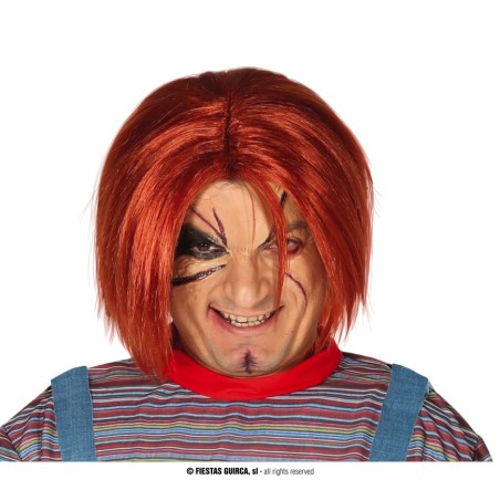 PERRUQUE HOMME POUPEE CHUCKY  ASSASSIN CHEVEUX MI LONG ROUX 