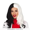 PERRUQUE NOIRE ET BLANCHE FEMME CRUELLE LONGS CHEVEUX LISSES SANS FRANGE