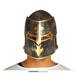 CASQUE OU HEAUME DE CHEVALIER ARGENT  ET OR ADULTE