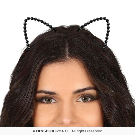 SERRE-TETE METALLIQUE CHAT NOIR AVEC STRASS 
