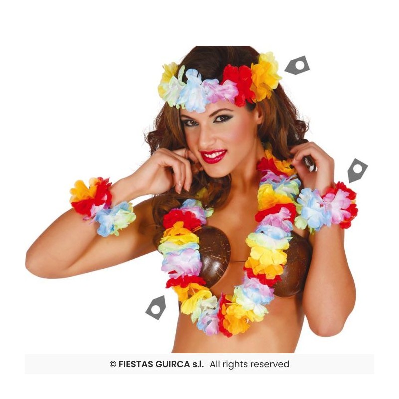 SET HAWAIIEN MULTICOLORE ( BANDEAU, COLLIER ET 2 BRACELETS) SET HAWAIIEN MULTICOLORE ( BANDEAU, COLLIER ET 2 BRACELETS)