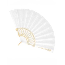EVENTAIL EN TISSU BRODE BLANC 23 CM 