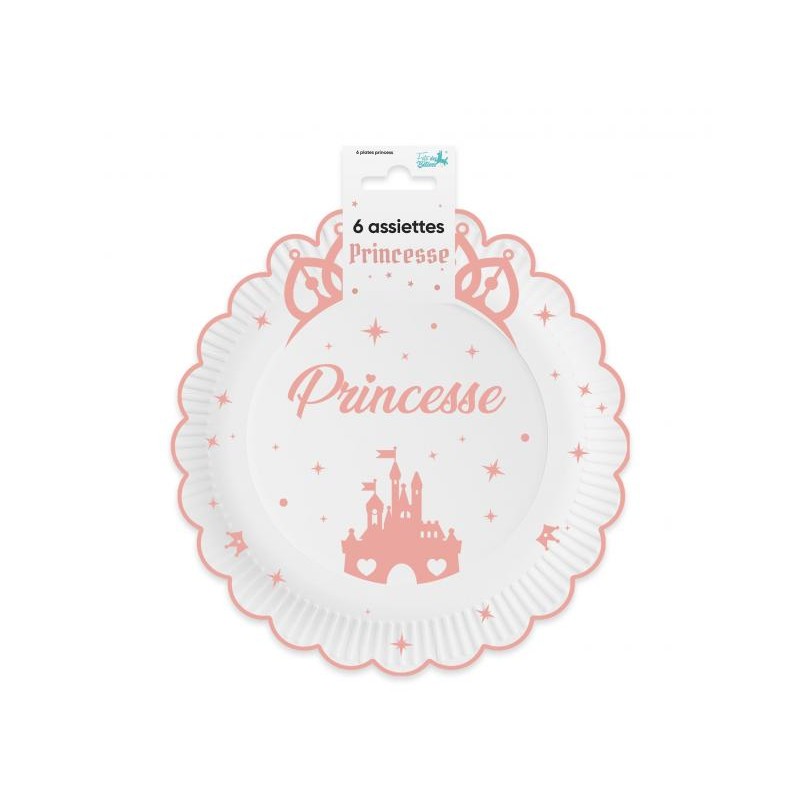6 ASSIETTES PRINCESSE BLANC ET ROSE GOLD 20 CM