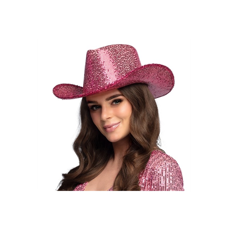 CHAPEAU RODEO WESTERN A SEQUINS ROSE VIF CHAPEAU RODEO WESTERN A SEQUINS ROSE VIF