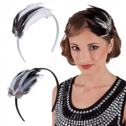 SERRE-TETE OU DIADEME CHARLESTON AVEC PLUMES ET PERLE 