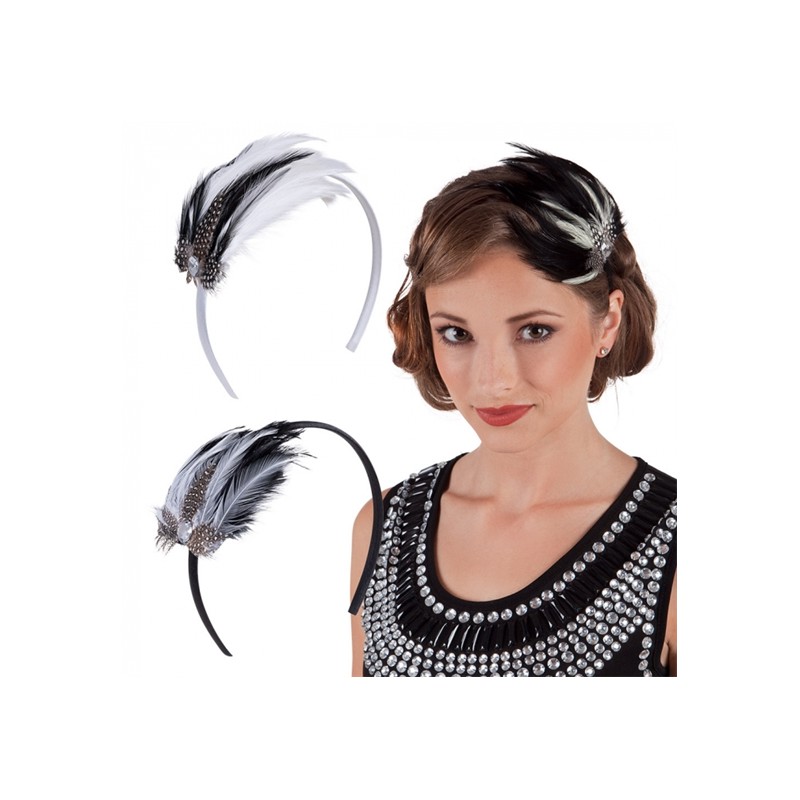 SERRE-TETE OU DIADEME CHARLESTON AVEC PLUMES ET PERLE SERRE-TETE OU DIADEME CHARLESTON AVEC PLUMES ET PERLE