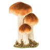 DECORATION 3 CHAMPIGNONS BRUN ORANGE SUR SOCLE EN BOIS MOUSSE  11 X 8 X  18 CM 