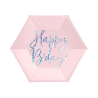 6 ASSIETTES HEXAGONALES HAPPY BRITHDAY ROSE PASTEL 20 CM