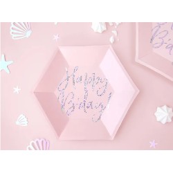 6 ASSIETTES HEXAGONALES HAPPY BRITHDAY ROSE PASTEL 20 CM
