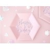 6 ASSIETTES HEXAGONALES HAPPY BRITHDAY ROSE PASTEL 20 CM