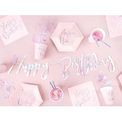 6 ASSIETTES HEXAGONALES HAPPY BRITHDAY ROSE PASTEL 20 CM