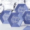 6 ASSIETTES HEXAGONALES EN CARTON BLEU HAPPY BIRTHDAY ARGENT 20 CM
