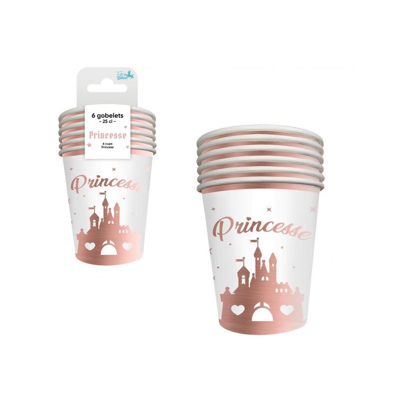 6 GOBELETS EN CARTON PRINCESSE BLANC ET ROSE GOLD 250 ML 6 GOBELETS EN CARTON PRINCESSE BLANC ET ROSE GOLD 250 ML