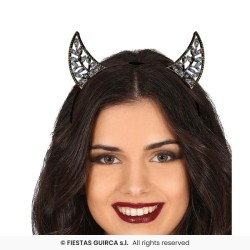 SERRE-TETE METALLIQUE CORNES DE DIABLE NOIRES AVEC STRASS 