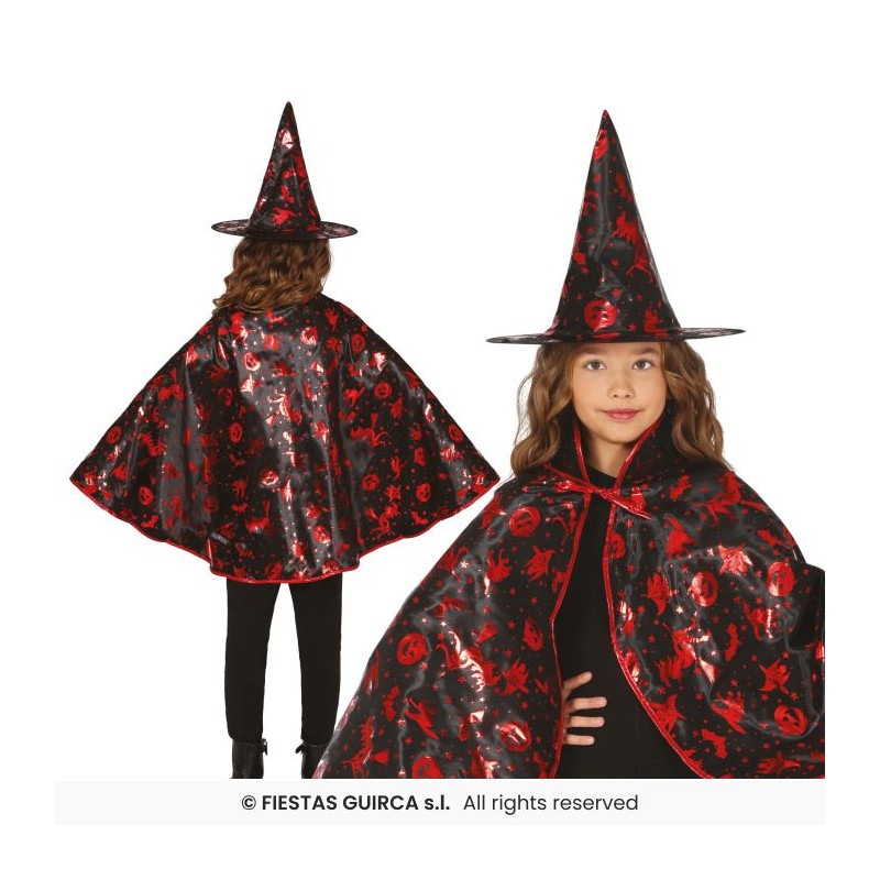 SET SORCIERE 2 PIECES CHAPEAU+CAPE NOIR ET ROUGE SET SORCIERE 2 PIECES CHAPEAU+CAPE NOIR ET ROUGE