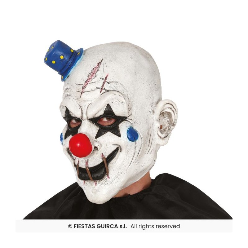 MASQUE LATEX CLOWN HALLOWEEN PETIT CHAPEAU BLEU