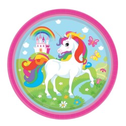 8 ASSIETTES RONDES PAPIER LICORNE 23 CM 
