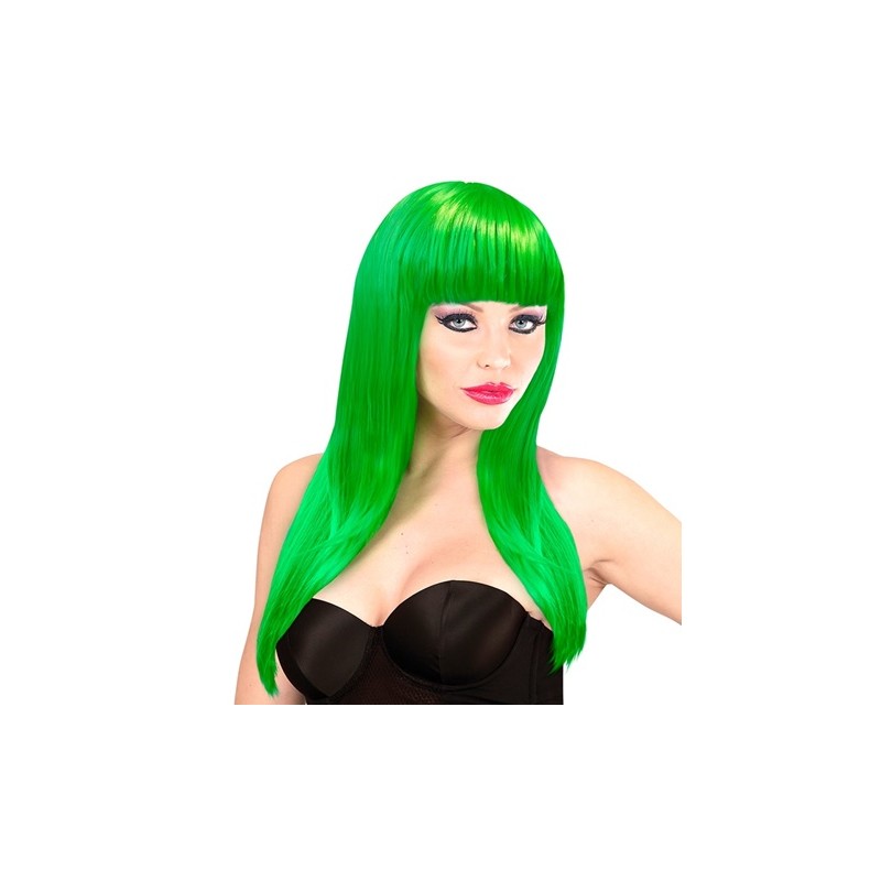 PERRUQUE CHEVEUX LONGS AVEC FRANGE VERTE PERRUQUE CHEVEUX LONGS AVEC FRANGE VERTE