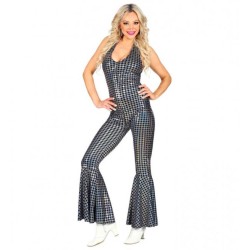 DEGUISEMENT FEMME COMBINAISON DISCO ARGENT - NOIR TAILLE S