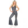 DEGUISEMENT FEMME COMBINAISON DISCO ARGENT - NOIR TAILLE S