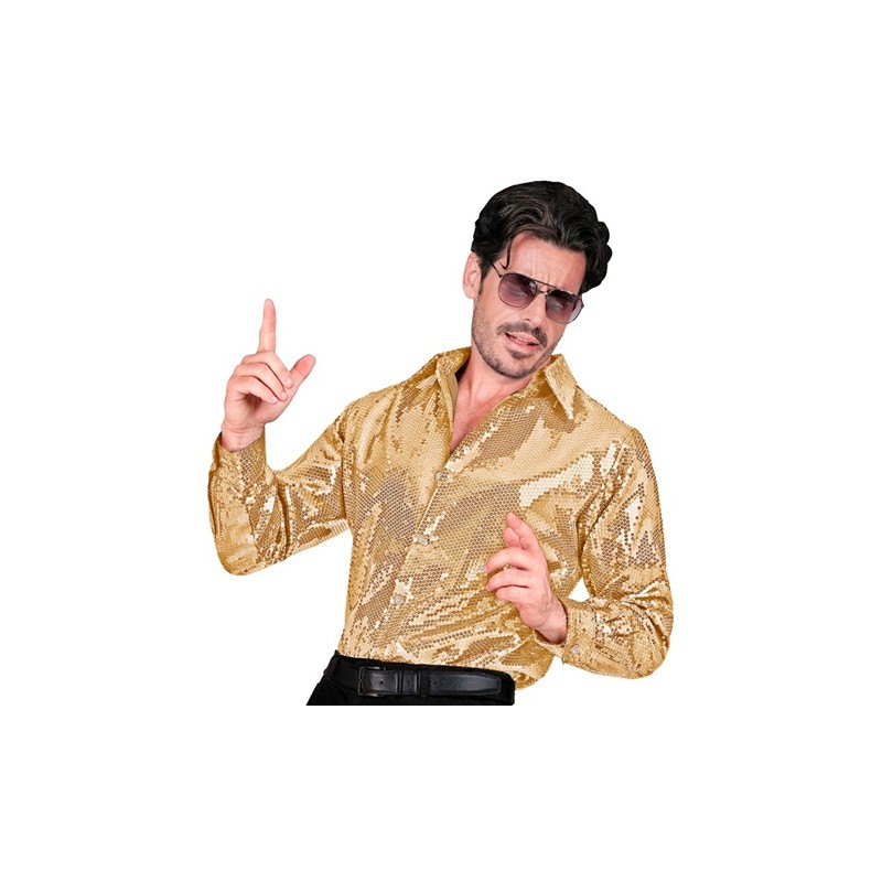 DEGUISEMENT CHEMISE HOMME SEQUIN OR TAILLE L-XL DEGUISEMENT CHEMISE HOMME SEQUIN OR TAILLE L-XL