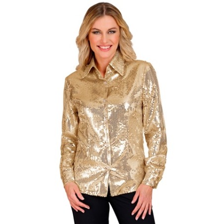 DEGUISEMENT CHEMISE FEMME SEQUIN OU PAILLETTE OR TAILLE S-M