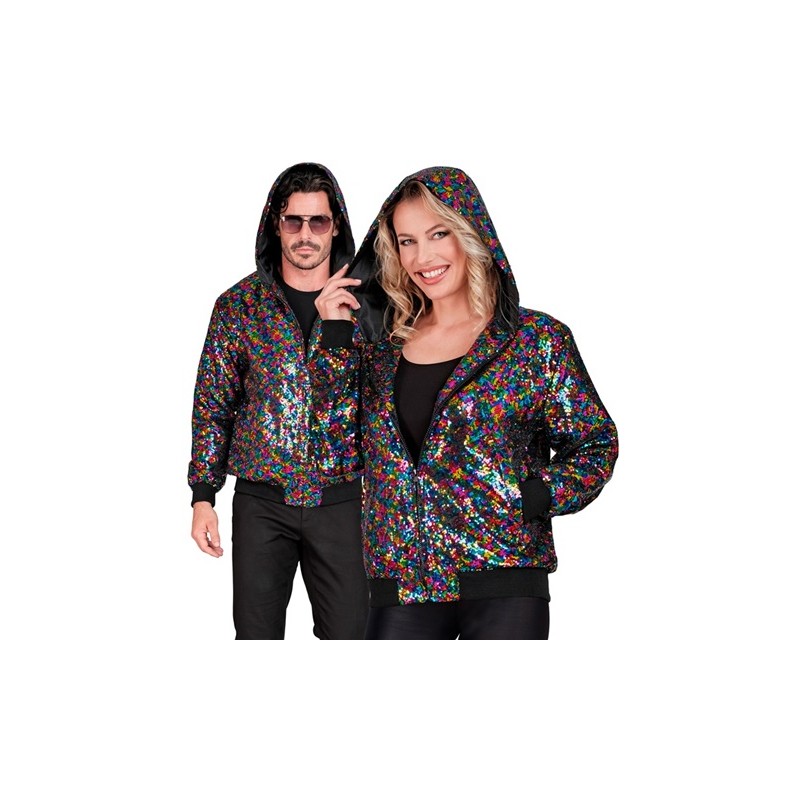 DEGUISEMENT BLOUSON BOMBER AVEC CAPUCHE SEQUIN MULTICOLORE  TAILLE L-XL