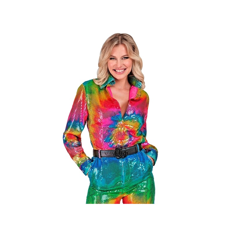DEGUISEMENT CHEMISE PAILLETTE SEQUIN MULTICOLORE TAILLE S-M DEGUISEMENT CHEMISE PAILLETTE SEQUIN MULTICOLORE TAILLE S-M