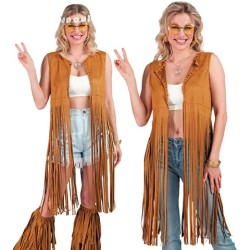 VESTE LONGUE MARRON A FRANGES COACHELLA HIPPIE OU WESTERN TAILLE L-XL