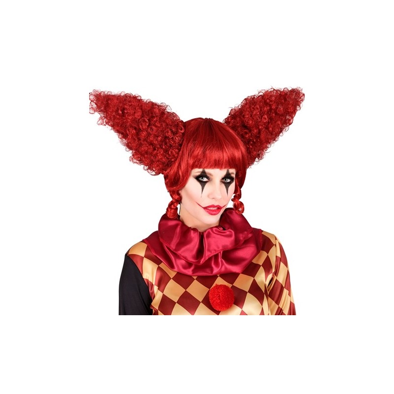 PERRUQUE CLOWN EFFRAYANT ROUGE 2 CHIGNONS