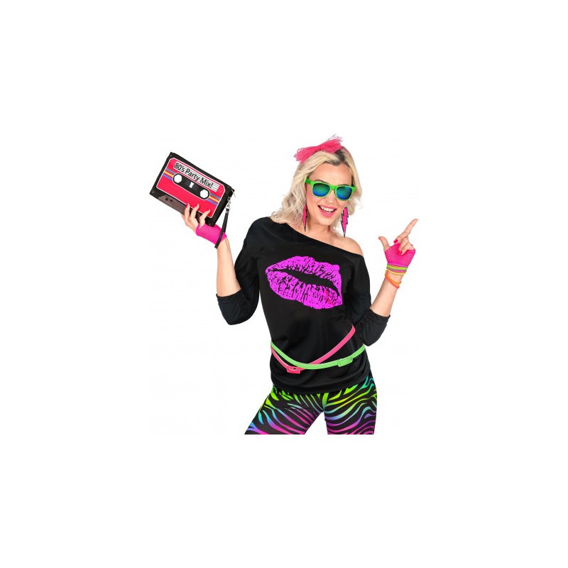 DEGUISEMENT T-SHIRT FEMME ANNEE 80'S BOUCHE FLUO TAILLE S-M DEGUISEMENT T-SHIRT FEMME ANNEE 80'S BOUCHE FLUO TAILLE S-M