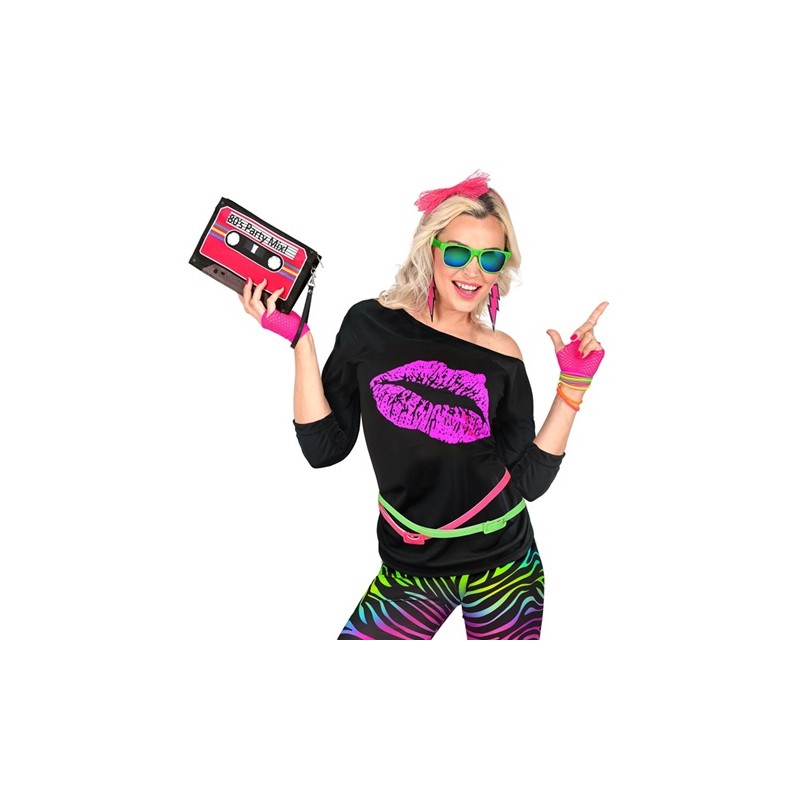 DEGUISEMENT T-SHIRT FEMME ANNEE 80'S BOUCHE FLUO TAILLE XXL DEGUISEMENT T-SHIRT FEMME ANNEE 80'S BOUCHE FLUO TAILLE XXL