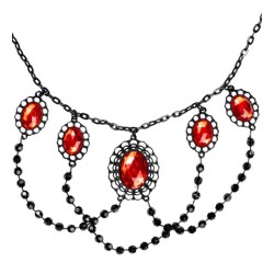 COLLIER RAS DE COU NOIR 5 PIERRES ROUGES