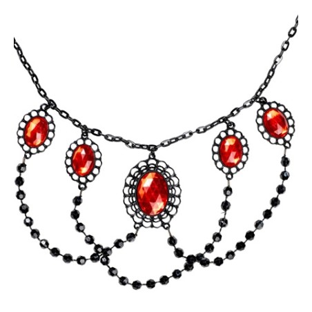 COLLIER RAS DE COU NOIR 5 PIERRES ROUGES