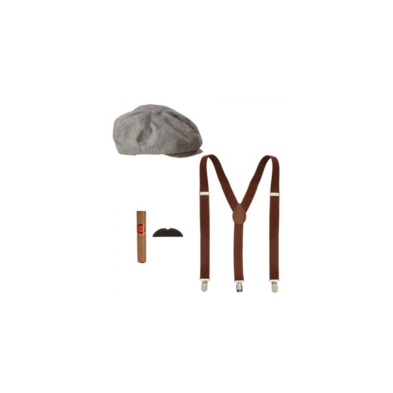 SET ANNEES 20 HOMME CASQUETTE+ BRETELLES+ CIGARE+ MOUSTACHES SET ANNEES 20 HOMME CASQUETTE+ BRETELLES+ CIGARE+ MOUSTACHES