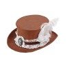 CHAPEAU HAUT DE FORME STEAMPUNK MARRON  AVEC DENTELLE ET PLUME  BLANCHE