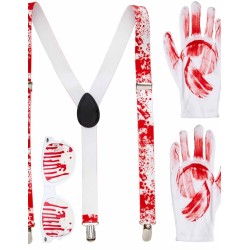 KIT ASSASSINS BLANC AVEC SANG BRETELLES LUNETTES ET GANTS