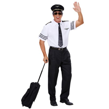 DEGUISEMENT DE PILOTE D'AVION CHEMISE CRAVATE CASQUETTE TAILLE L