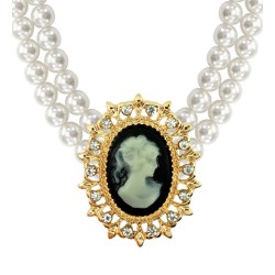 COLLIER DE PERLES BLANCHES RAS DE COU  AVEC CAME ROCOCO BAROQUE