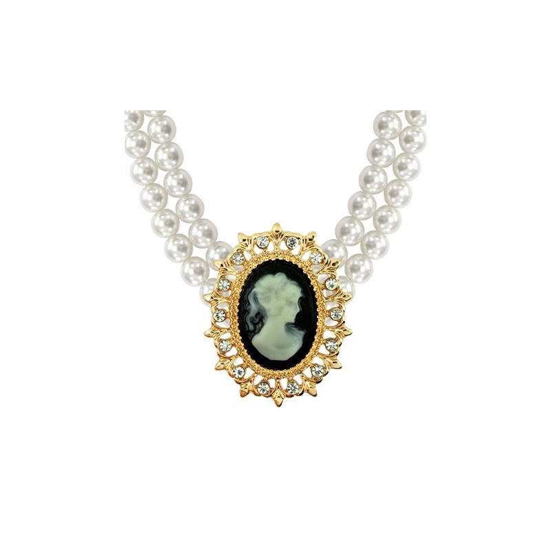 COLLIER DE PERLES BLANCHES RAS DE COU AVEC CAME ROCOCO BAROQUE COLLIER DE PERLES BLANCHES RAS DE COU AVEC CAME ROCOCO BAROQUE