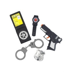 KIT POLICIER BADGE  MENOTTES PISTILET MONTRE CARTE DE POLICE