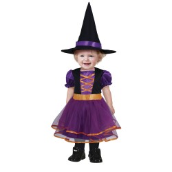 DEGUISEMENT HALLOWEEN  BEBE FILLE SORCIERE VIOLET ET ORANGE   12-18  MOIS