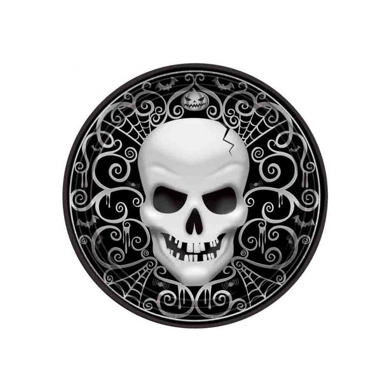 BALLON METALLIQUE ROND NOIR ARABESQUES TETE DE MORT 43 CM BALLON METALLIQUE ROND NOIR ARABESQUES TETE DE MORT 43 CM