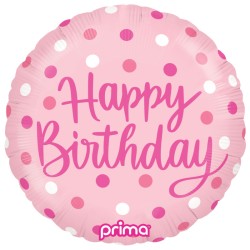 BALLON METALLIQUE ROND ROSE HAPPY BIRTHDAY 46 CM 