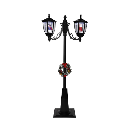 LANTERNE TYPE LAMPADAIRE NOIRE LUMINEUSE ET ANIMEE DOUBLE NOEL 180 CM