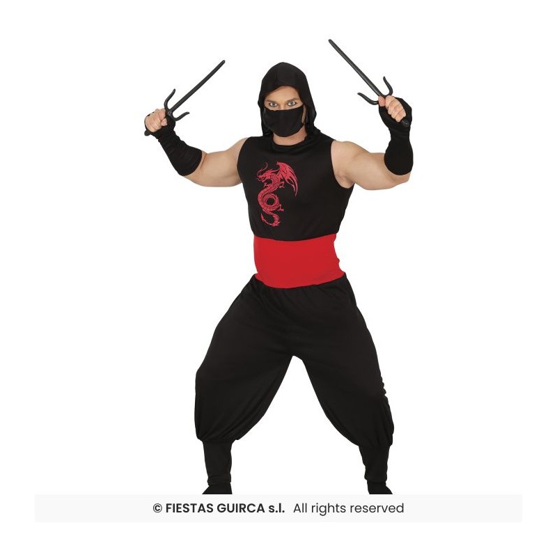 DEGUISEMENT HOMME DRAGON NINJA ROUGE ET NOIR MANCHES COURTES TAILLE 52-54 DEGUISEMENT HOMME DRAGON NINJA ROUGE ET NOIR MANCHES COURTES TAILLE 52-54
