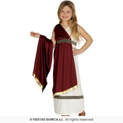 DEGUISEMENT FILLE DEESSE ROMAINE TOGE BLANCHE DRAPE BORDEAU TAILLE 10-12 ANS