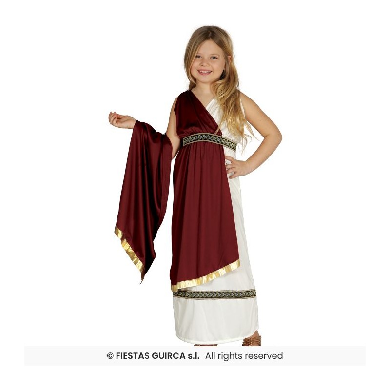 DEGUISEMENT FILLE DEESSE ROMAINE TOGE BLANCHE DRAPE BORDEAU TAILLE 10-12 ANS